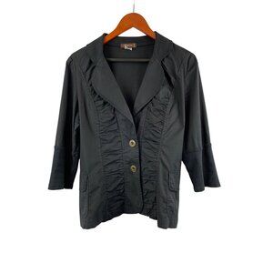 XCVI Womens Black 3/4 Sleeve Ruched Button-Front Jacket Size L